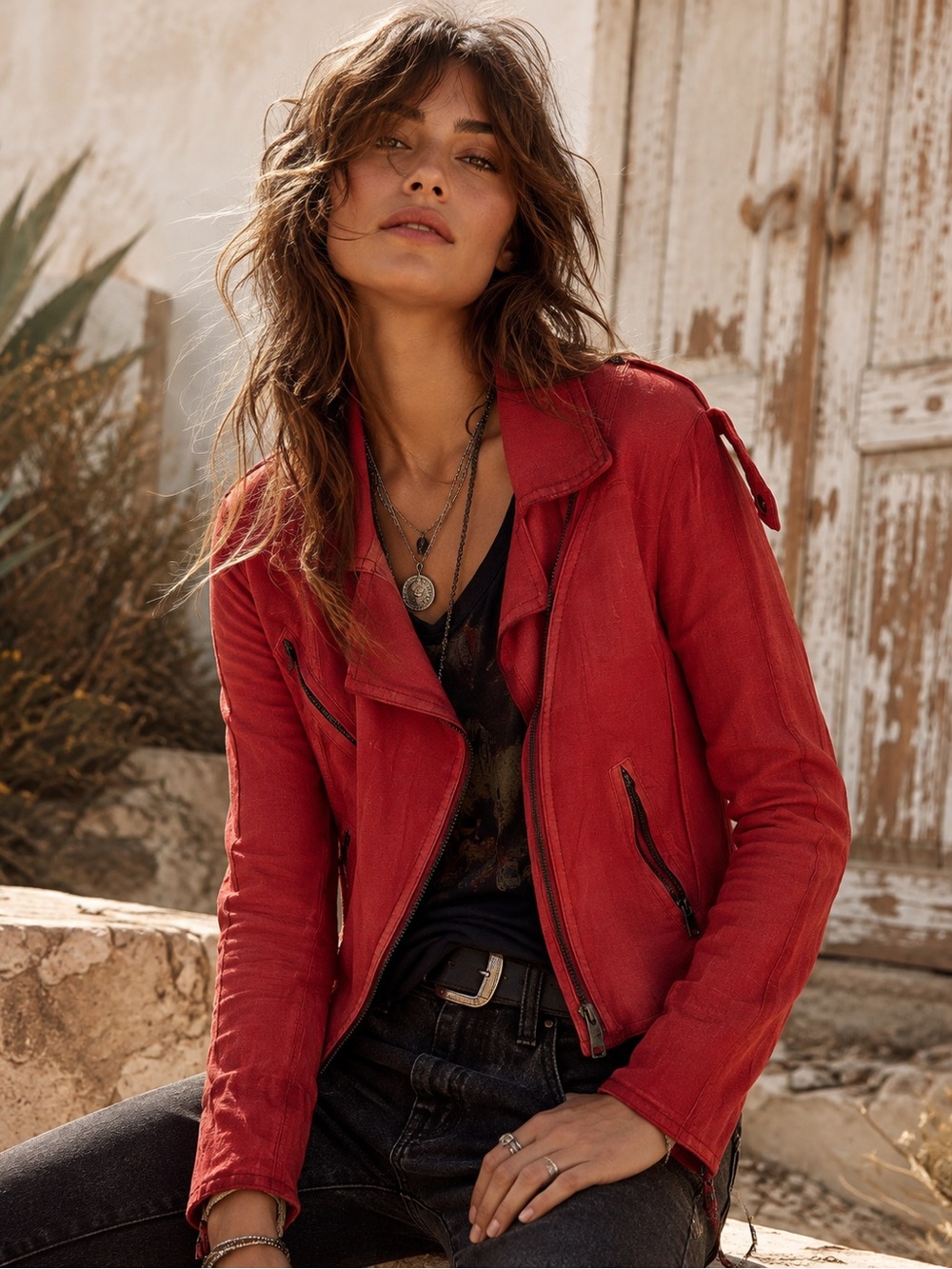 Vintage Free People 1970 Red Moto Biker Jacket Size 8 Y2K Boho